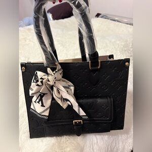 Black Embossed Tote with Monogram Scarf